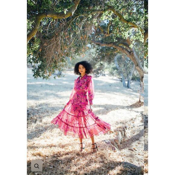 Misa Marjan Floral-print Blouson Sleeve Maxi Dress in Chiffon Size XS NWOT - Picture 4 of 11